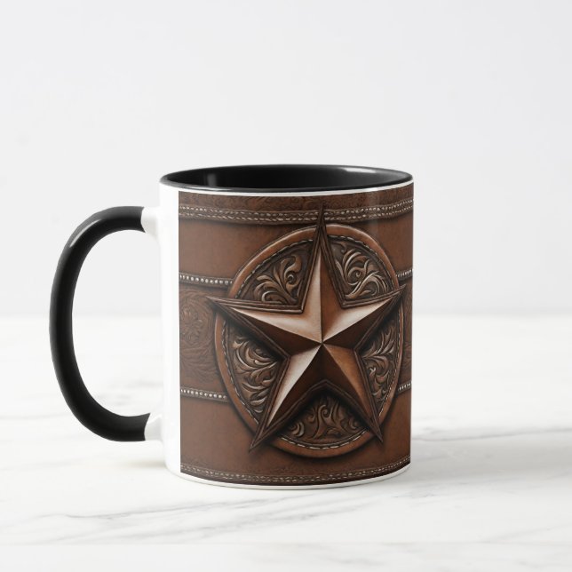 Brown Cowboy Rustikaler Western Land Texas Star Tasse (Links)