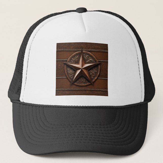 Brown Cowboy Rustikaler Western Land Texas Star Truckerkappe (Vorderseite)