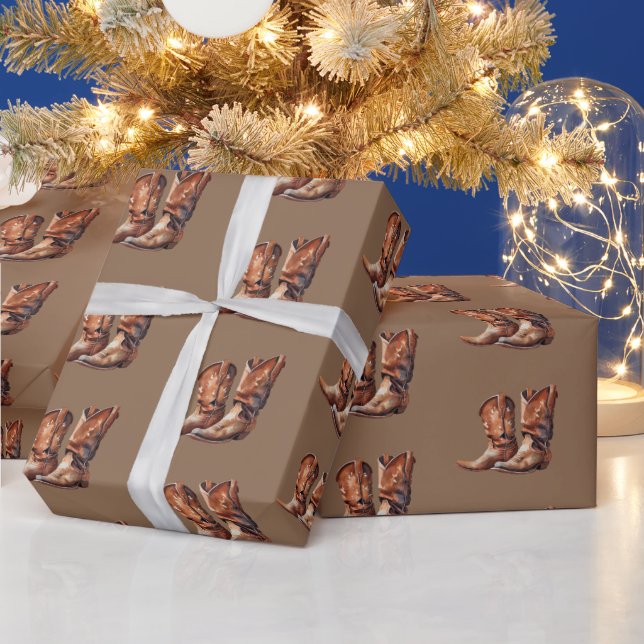 Brown Cowboy Western Boots Geschenkpapier (Feiertage)
