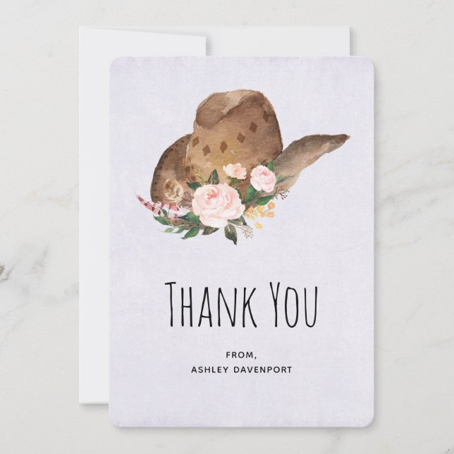 Brown Cowgirl Hut mit Pink Blume Danke (Vorderseite)