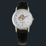 Brown Cowgirl Hut mit rosa Blume Armbanduhr<br><div class="desc">Eine Armbanduhr mit niedlichem Design in Aquarellfarben mit einem braunen Cowgirl-Hut mit rosa Blume</div>