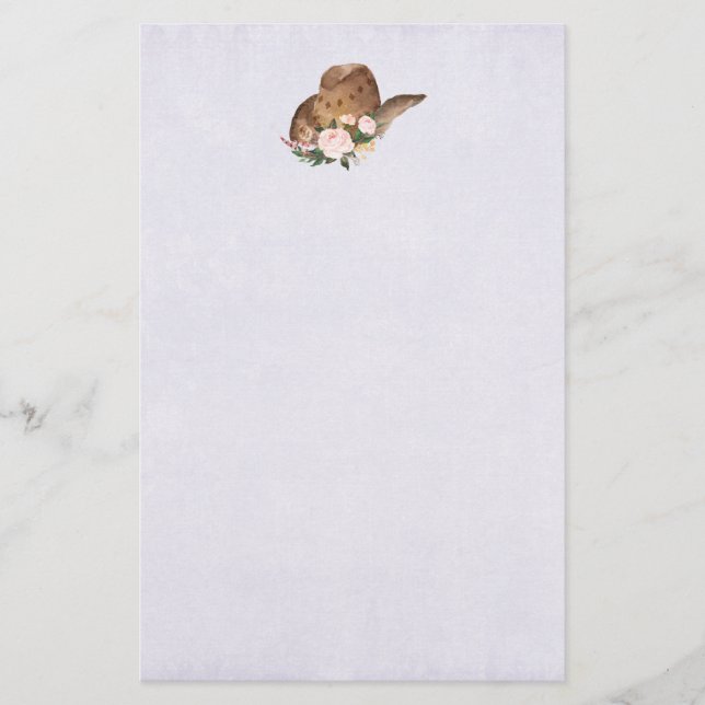 Brown Cowgirl Hut mit rosa Blume Briefpapier (Vorderseite)