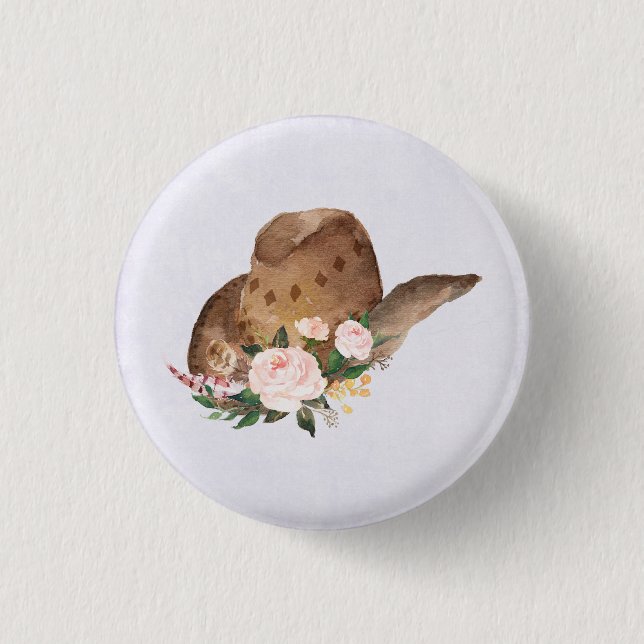 Brown Cowgirl Hut mit rosa Blume Button (Vorderseite)