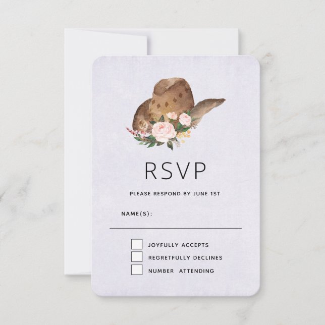 Brown Cowgirl Hut mit rosa Blume RSVP Karte (Vorderseite)