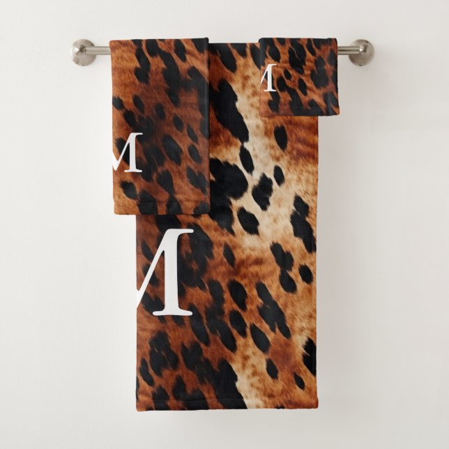 Brown Cowhid Monogramm Badhandtuch Set (Insitu)