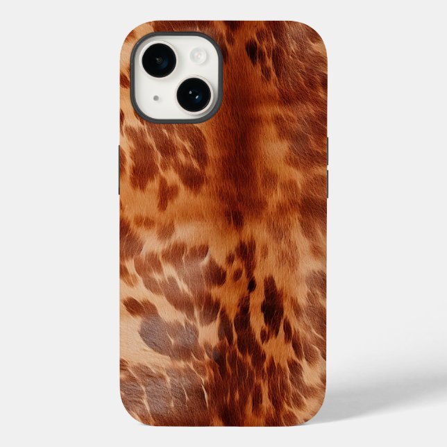 Brown Cowhide Animal Print Case-Mate iPhone 14 Hülle (Rückseite)