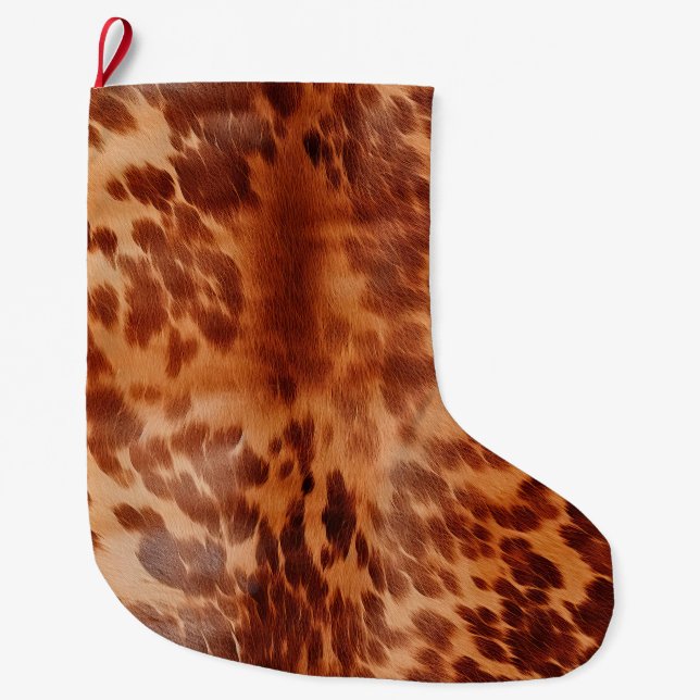 Brown Cowhide Animal Print Großer Weihnachtsstrumpf (Vorderseite)