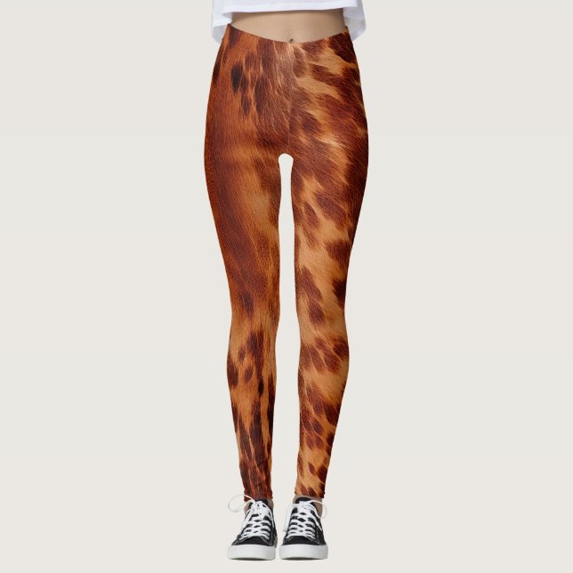 Brown Cowhide Animal Print Leggings (Vorderseite)