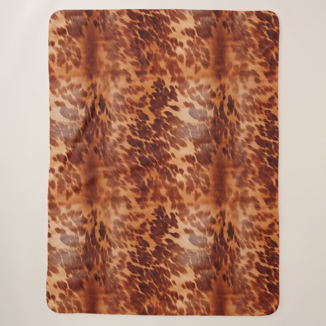 Brown Cowhide Animal Print Sherpadecke (Vorderseite)