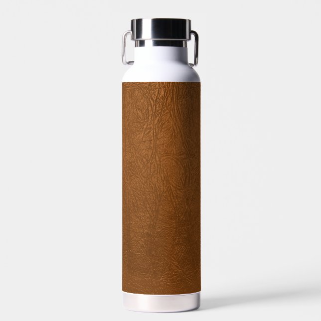 Brown Cowhide Leder Textur aussehen Trinkflasche (Vorne)