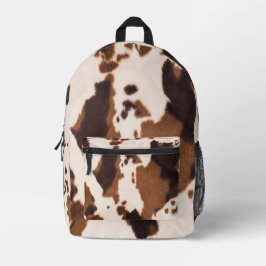 Brown Cowhide Look Backpack Bedruckter Rucksack
