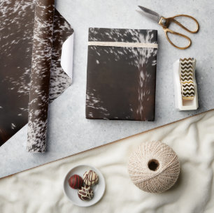Brown Cowhide Print Rustic Bauernhof Weihnachten Geschenkpapier