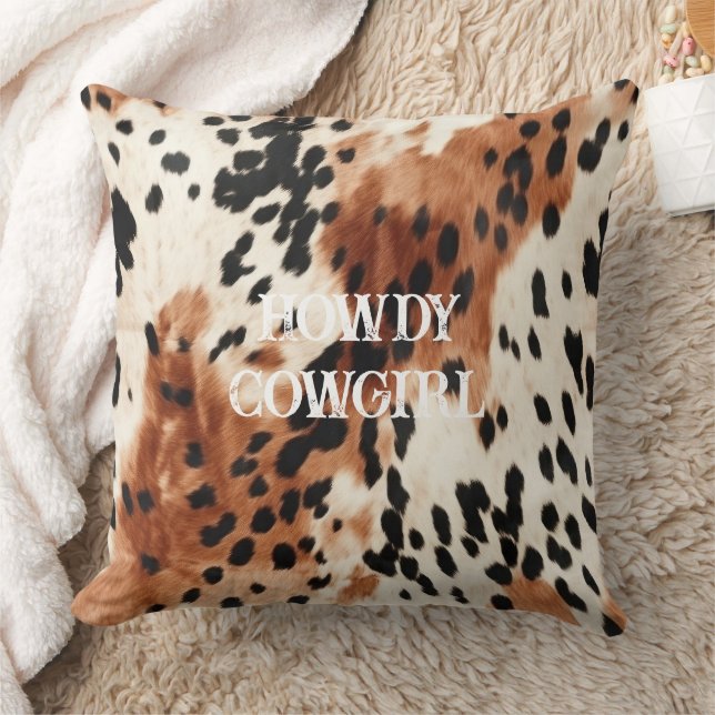 Brown Cream Animal Cowhid Kissen (Decke)