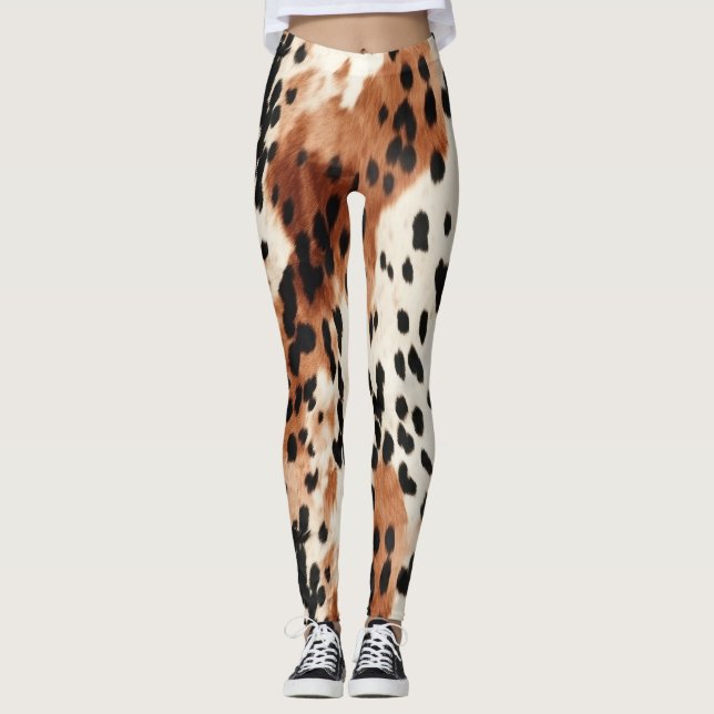 Brown Cream Animal Cowhid Leggings (Vorderseite)