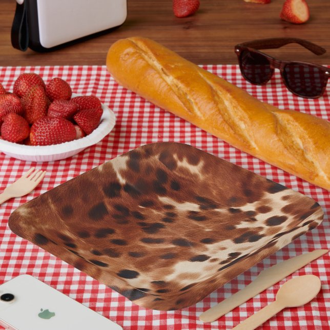 Brown Cream Black Cowhide Pappteller (Picknick)
