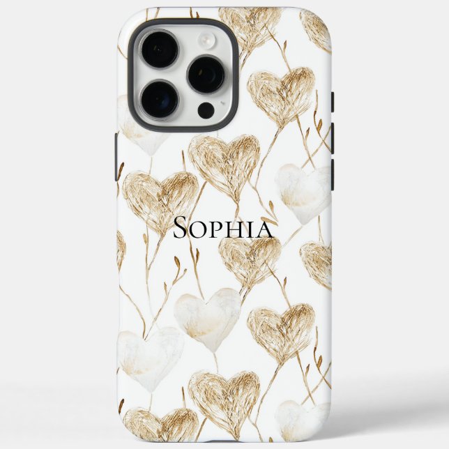 Brown Cream Boho Hearts iPhone 16 Pro Max Hülle (Rückseite)