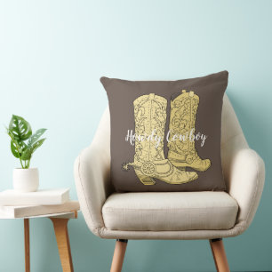 Brown Cream Cowgirl Cowboy Boots Kissen