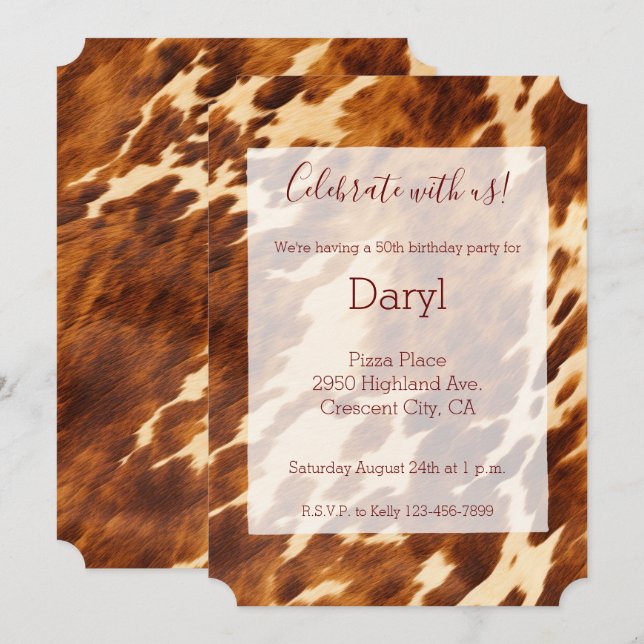 Brown Cream Cowhide Animal Print Einladung (Vorne/Hinten)