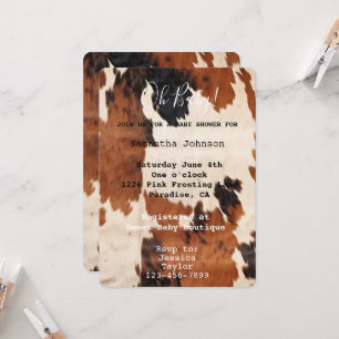 Brown Cream Cowhide Cowboy Cowgirl Babydusche Einladung