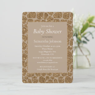 Brown Cream Giraffe Print Glitzer Babydusche   Einladung