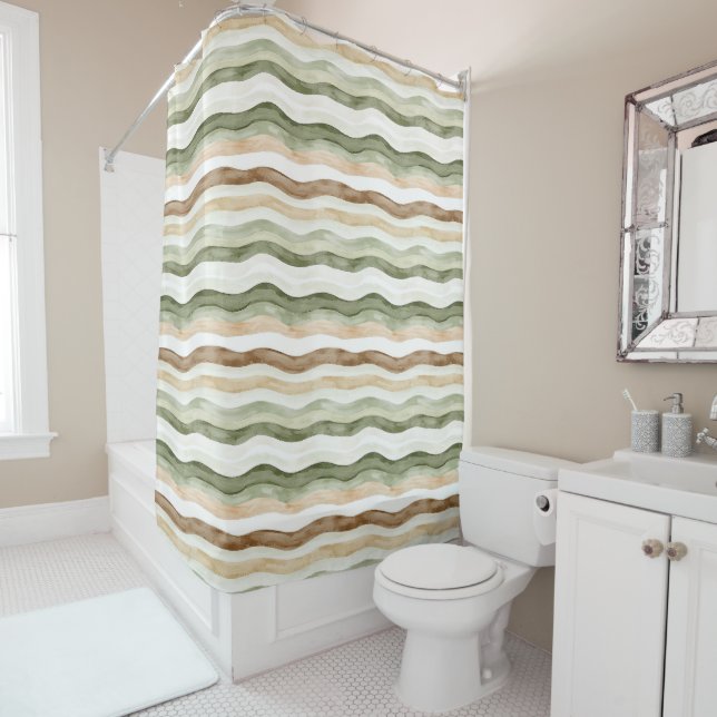 Brown Cream Green Stripes Duschvorhang (Beispiel)