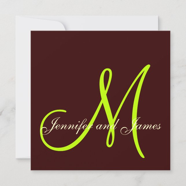 Brown Cream Green Weditation Monogram Einladung (Vorderseite)