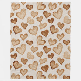 Brown Cream Hearts Stripes Fleecedecke
