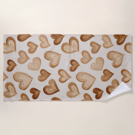 Brown Cream Hearts Stripes Strandtuch
