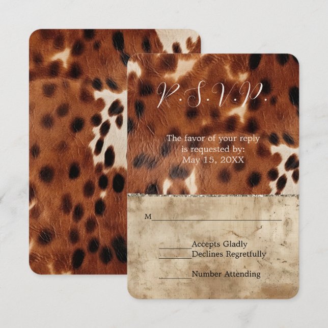 Brown Cream Southwest Cowhide Wedding RSVP (Vorne/Hinten)