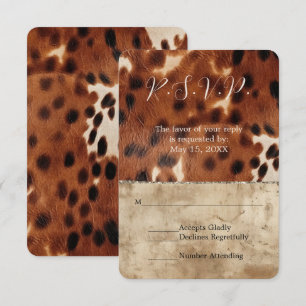 Brown Cream Southwest Cowhide Wedding RSVP
