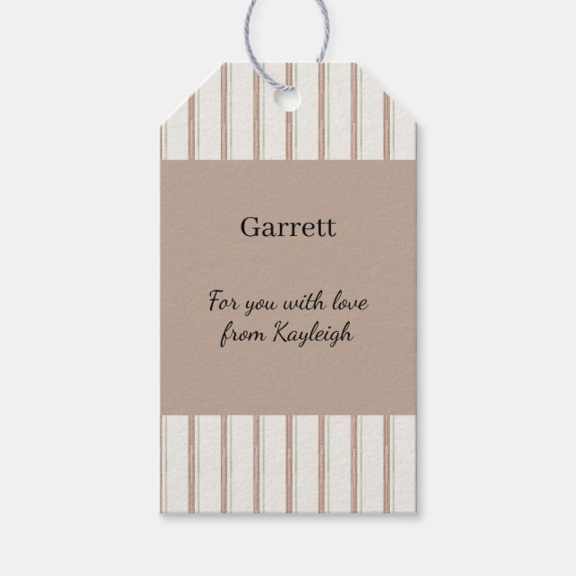 Brown Cream Stripes Christmas Geschenkanhänger (Vorderseite)