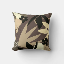 Brown Cream Tan & Black Artistic Abstrakt Blätter Kissen