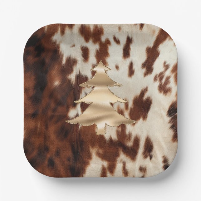 Brown Cream Western Cowhide Pappteller (Vorderseite)