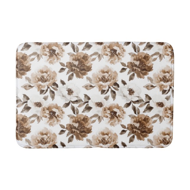 Brown Cream White Blume Weihnachten Badematte (Vorderseite)