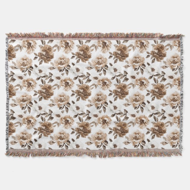 Brown Cream White Blume Weihnachten Decke (Vorderseite)