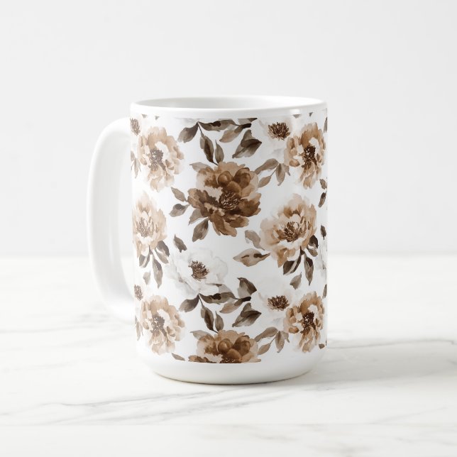 Brown Cream White Blume Weihnachten Kaffeetasse (Vorderseite Links)
