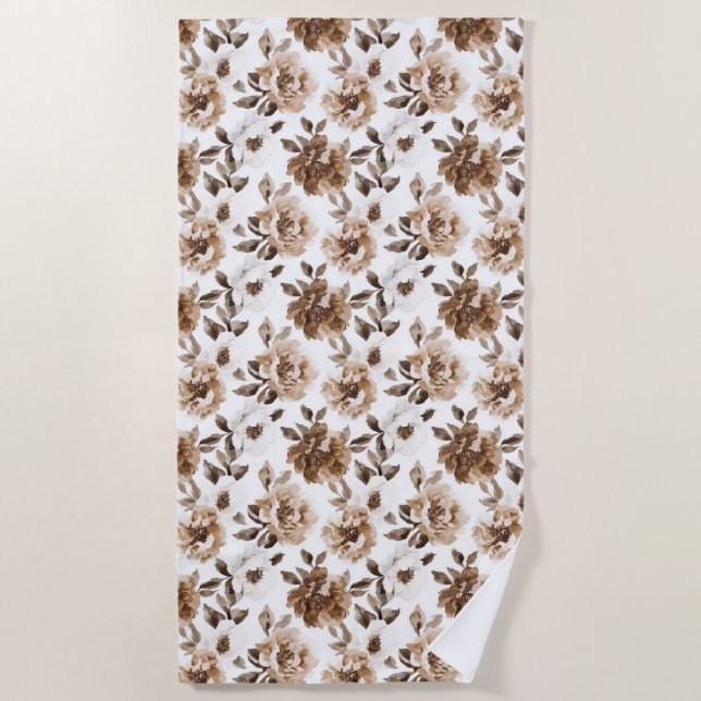 Brown Cream White Blume Weihnachten Strandtuch (Vorderseite)