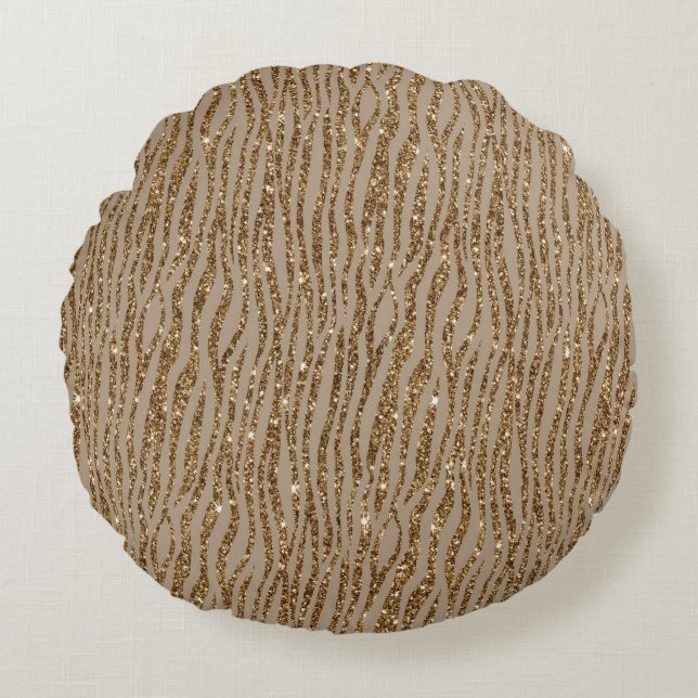 Brown Cream Zebra Animal Print Glitzer       Rundes Kissen (Vorderseite)