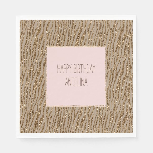 Brown Cream Zebra Animal Print Glitzer Serviette (Vorderseite)