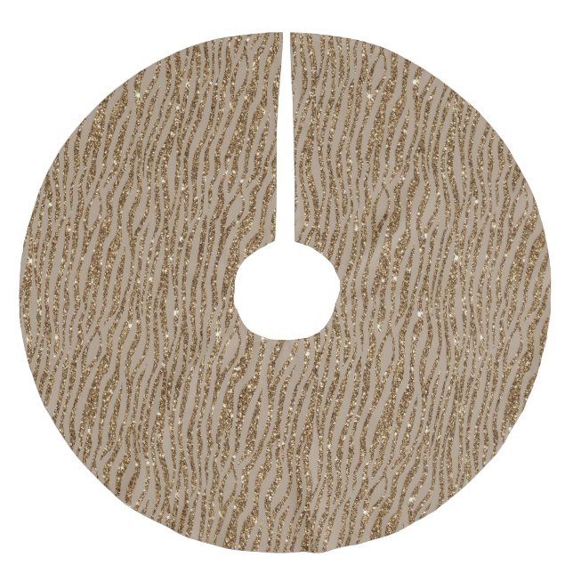 Brown Cream Zebra Print Animal Glitzer   Polyester Weihnachtsbaumdecke (Vorderseite)