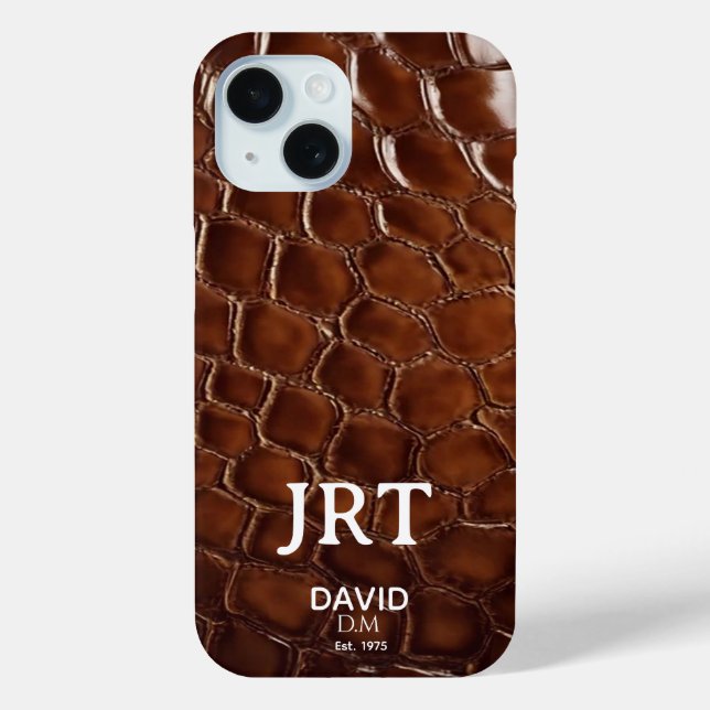 Brown Crocodile Leather Monogram Case-Mate iPhone Hülle (Rückseite)