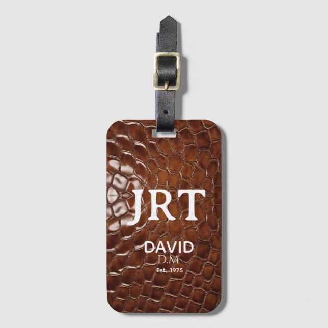 Brown Crocodile Leather Monogram Passport  Gepäckanhänger (Vorderseite Vertikal)