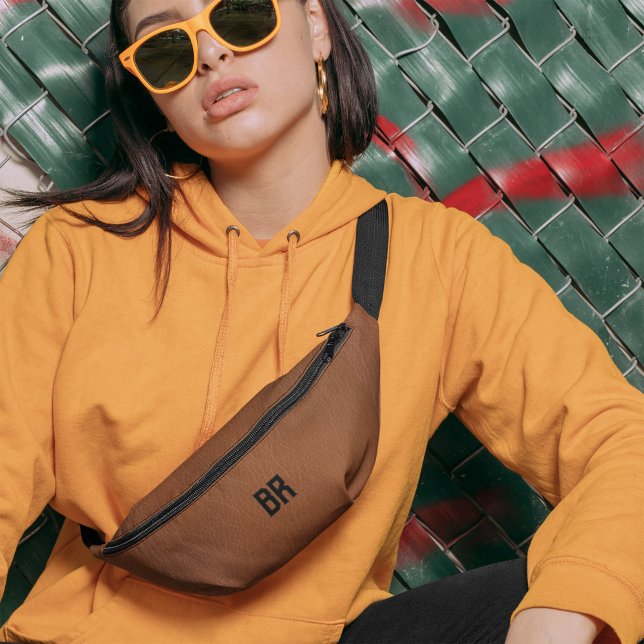 Brown Cuir Vintage Vieux Monogramme simple (Créateur téléchargé)