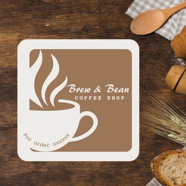 Brown Custom coffee shop logo square sticker (Von Creator hochgeladen)
