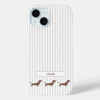 Brown Dachshunds on Beige Stripes Custom Name Case-Mate iPhone Hülle
