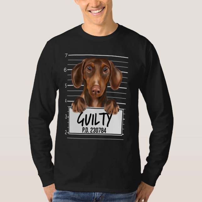 Brown Dackel Mugshot Guilty Dog T-Shirt (Vorderseite)