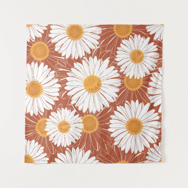 Brown Daisis: Muster nahtloser Blume Wandteppich (Vorderseite)