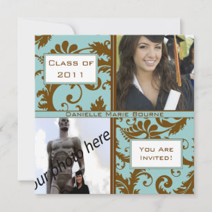 Brown & Damask Aqua Blue Abschluss Einladung