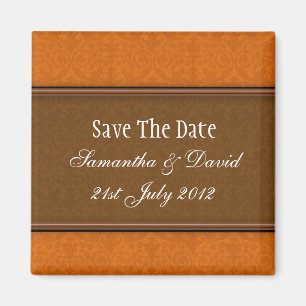 Brown Damask Monogram Save the Date Magnet