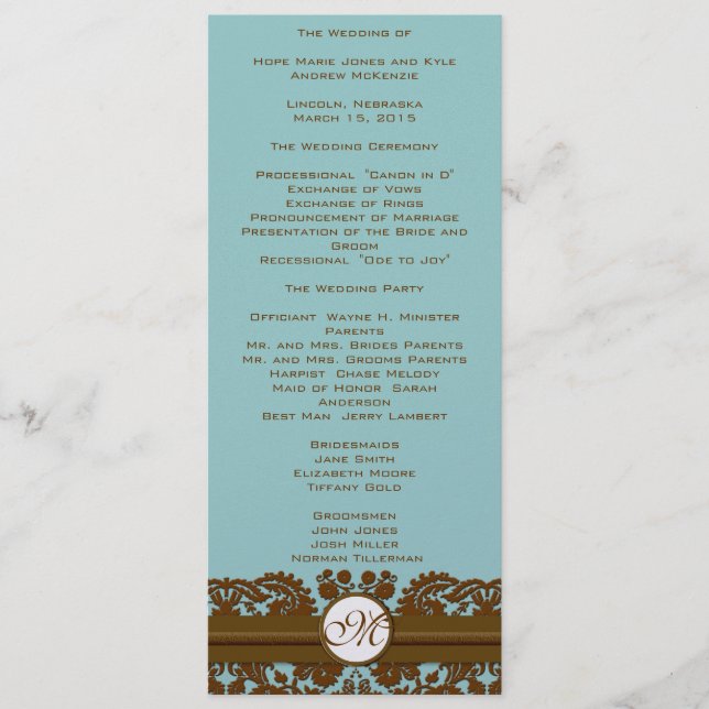 Brown Damask Monogram Wedding Programme (Devant)
